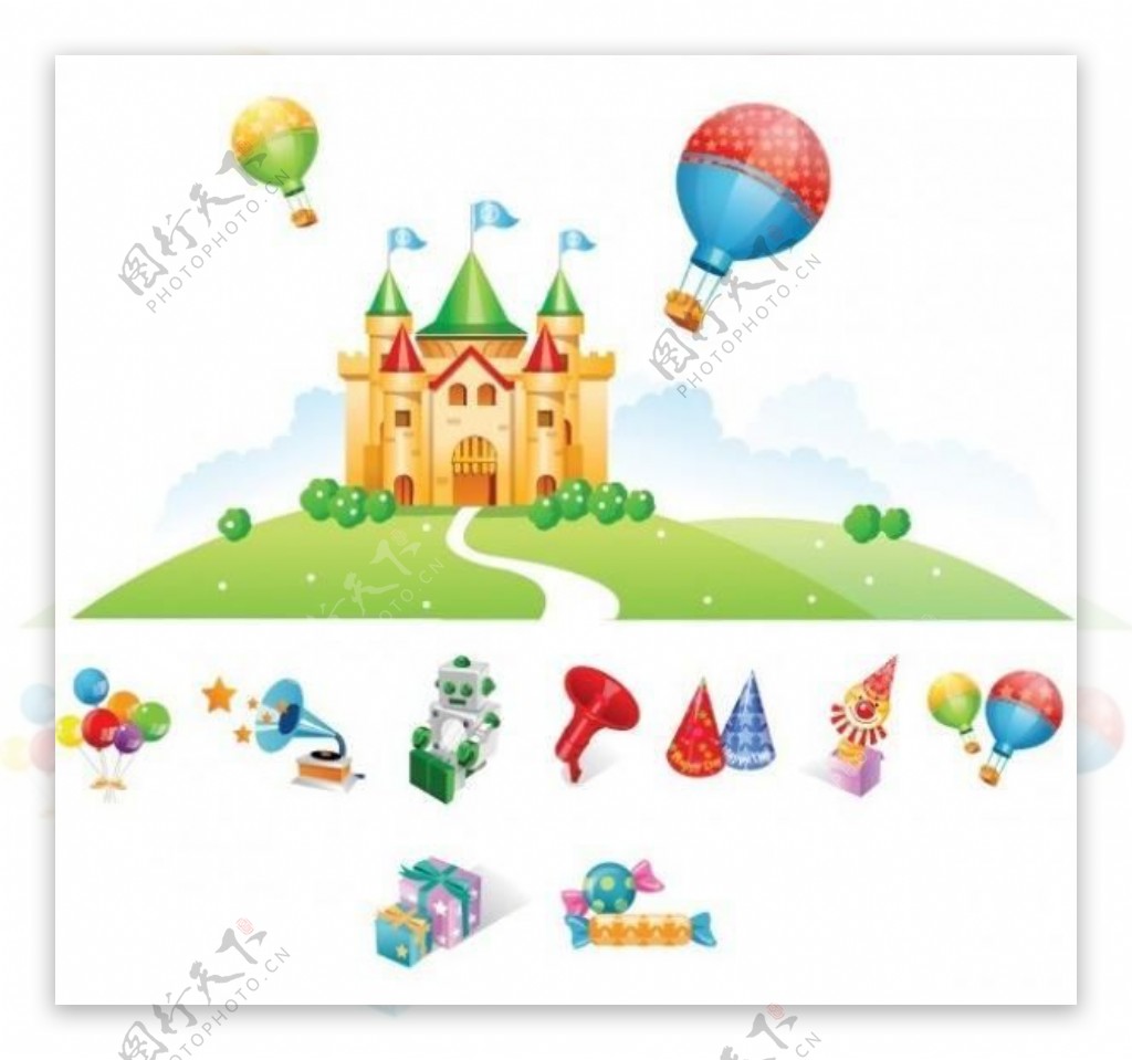 矢量图形的城堡气球玩具