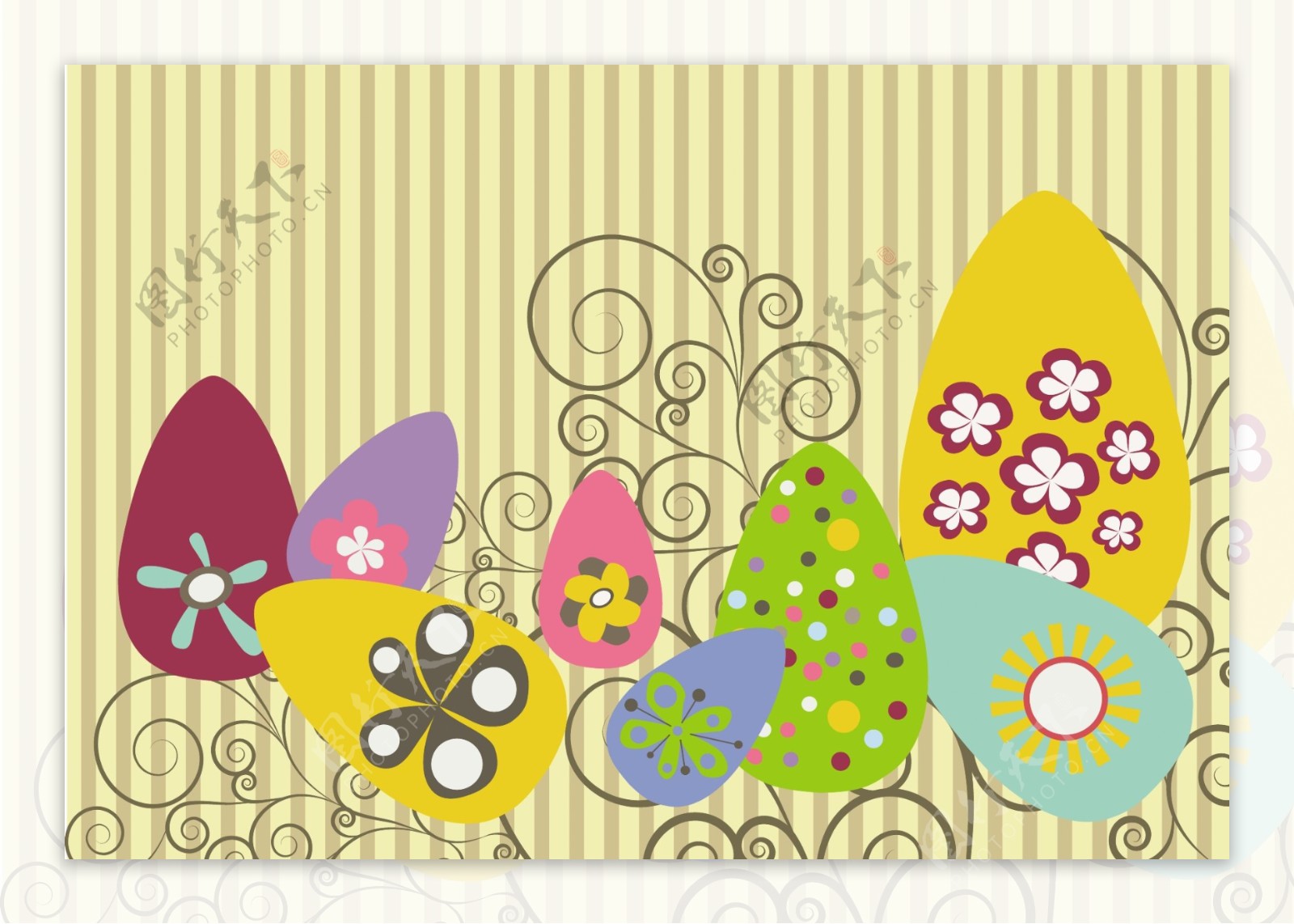 复活节插画的花和漂亮的蛋