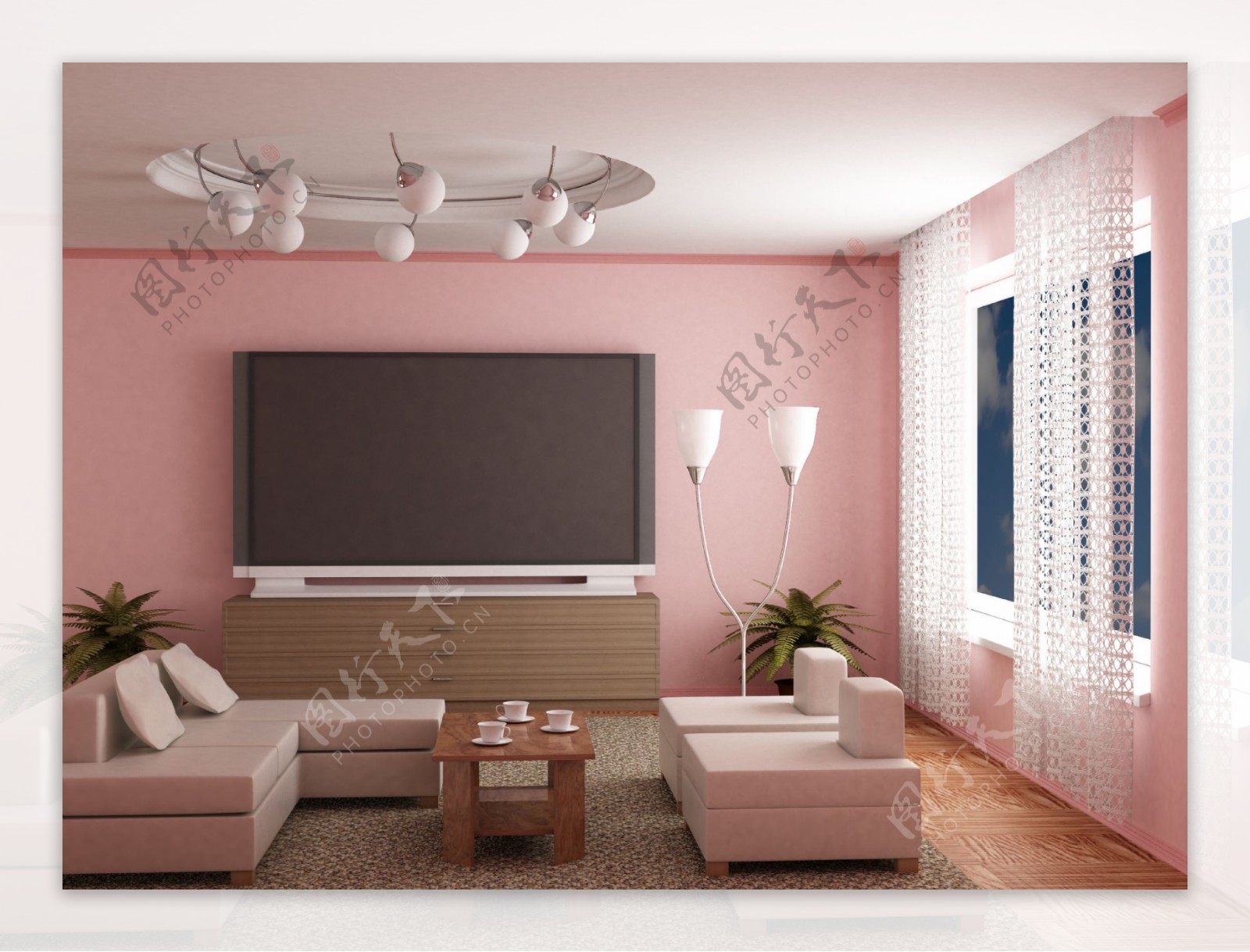 淡粉红色的室内设计效果图