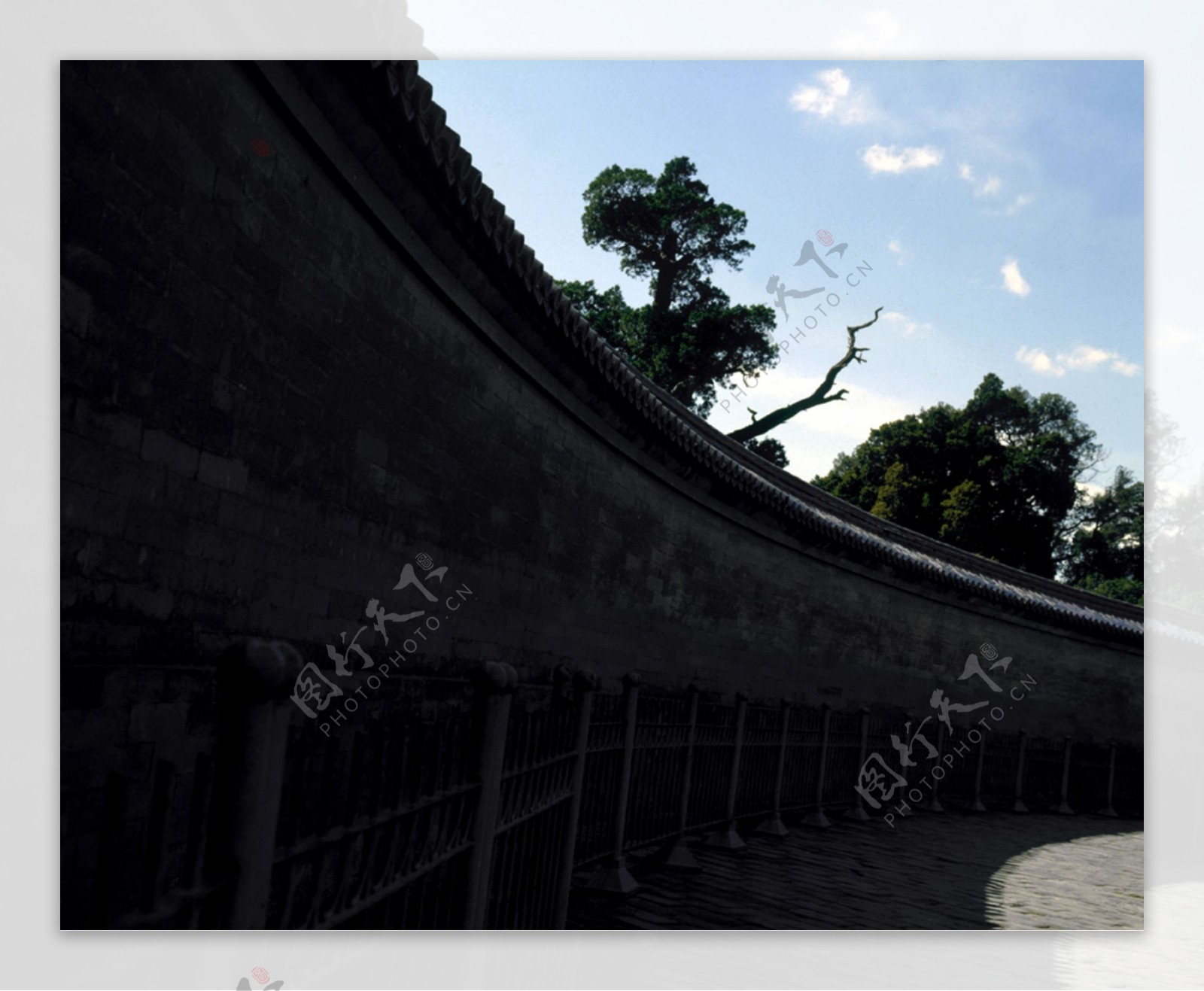 北京园林天坛风景图片蓝天白云古木城墙