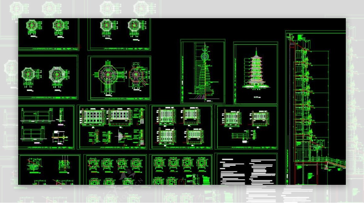 七层古塔建筑施工图