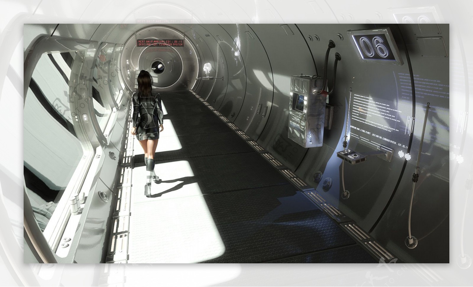 科幻未来空间站走廊图片
