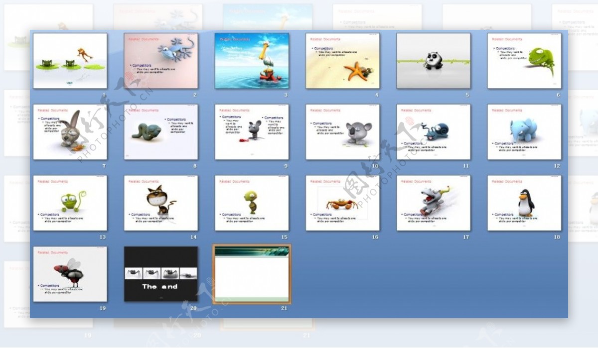 可爱立体动物幻灯片背景图片