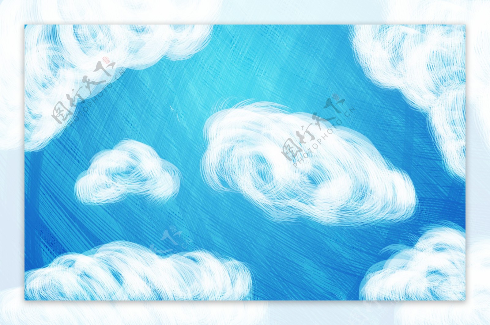 手绘卡通六朵云蓝天白云壁纸