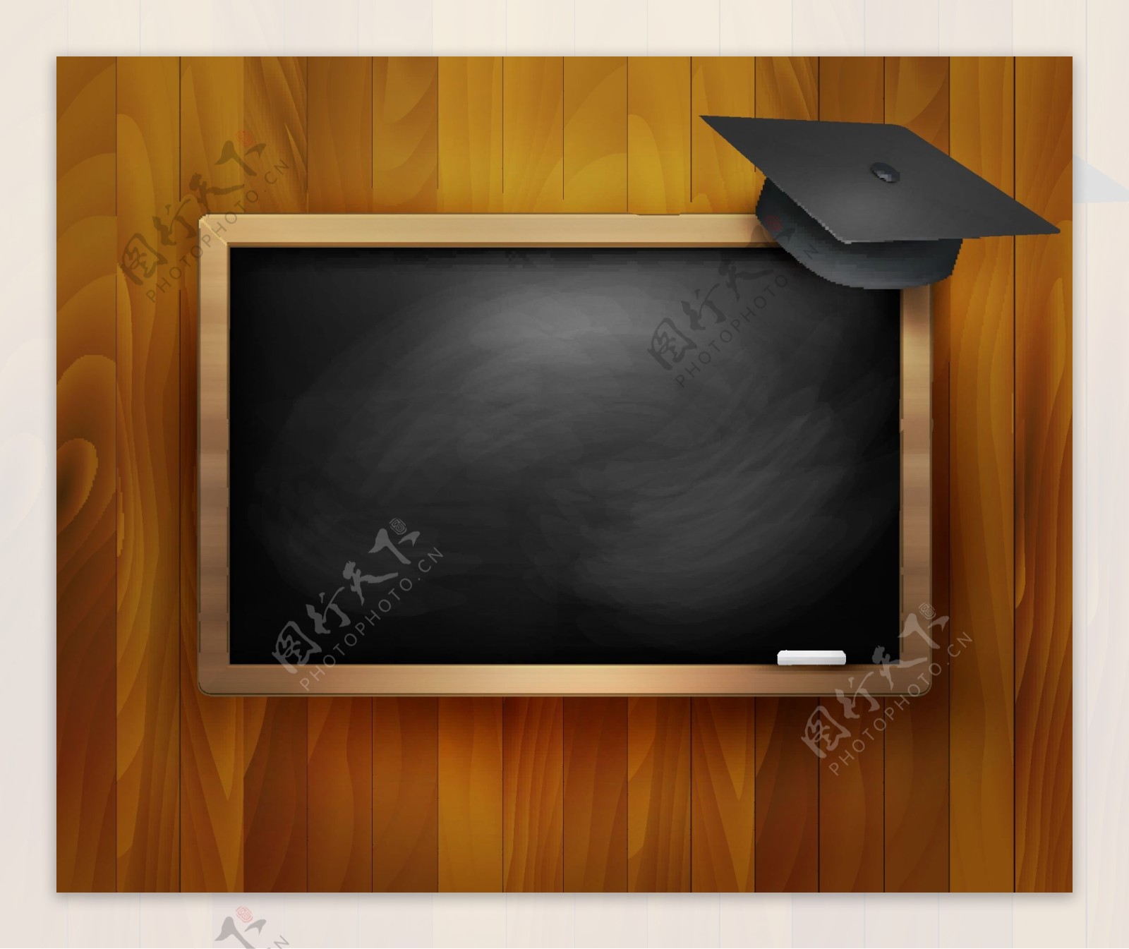 精美黑板与博士帽背景矢量素材.