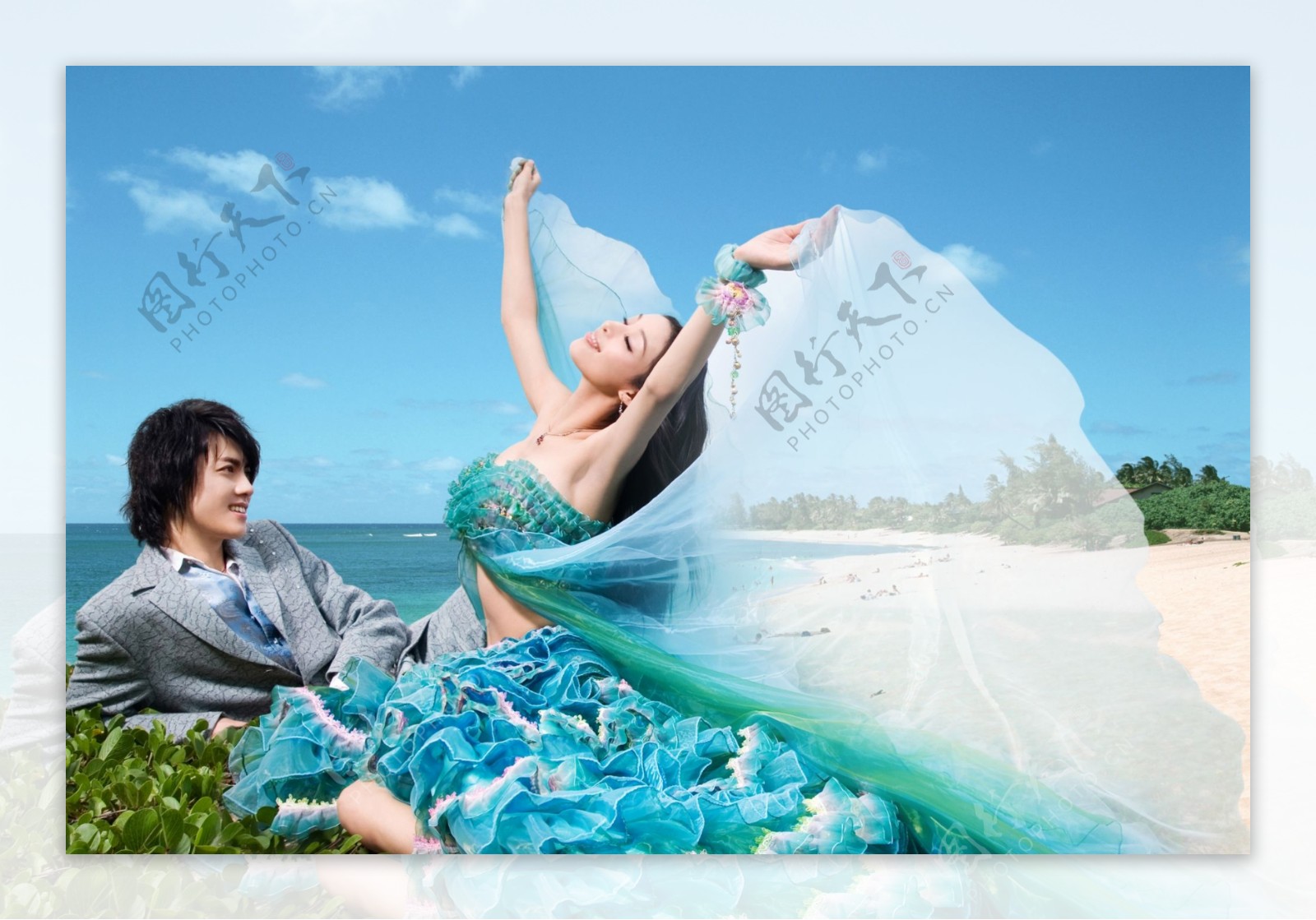 浪漫海滩淡蓝风格婚纱模板