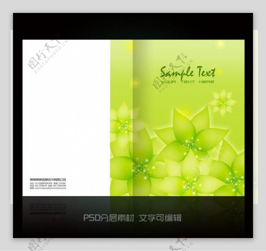 时尚绿色花纹画册封面设计图片