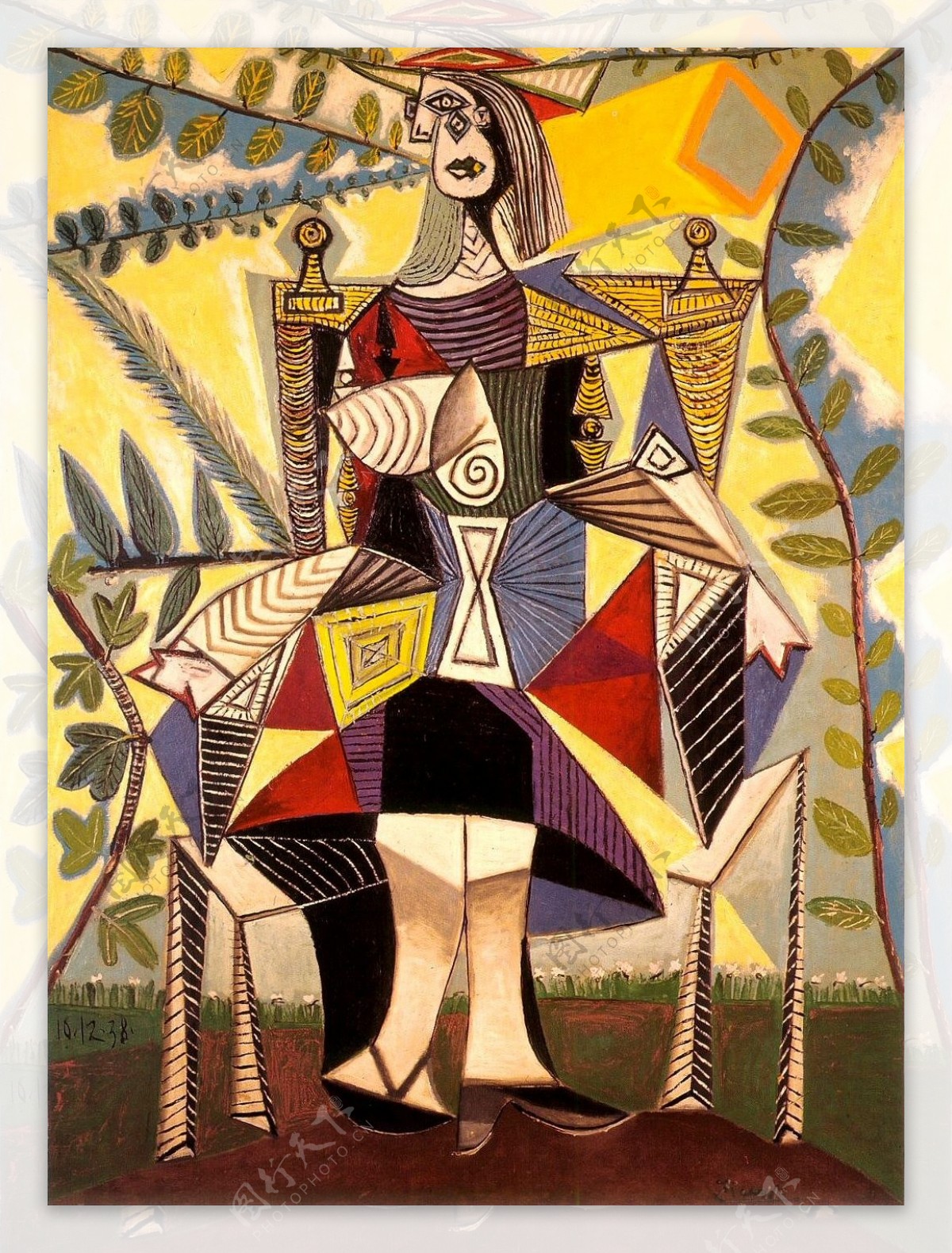 1938Femmeassiseaujardin西班牙画家巴勃罗毕加索抽象油画人物人体油画装饰画