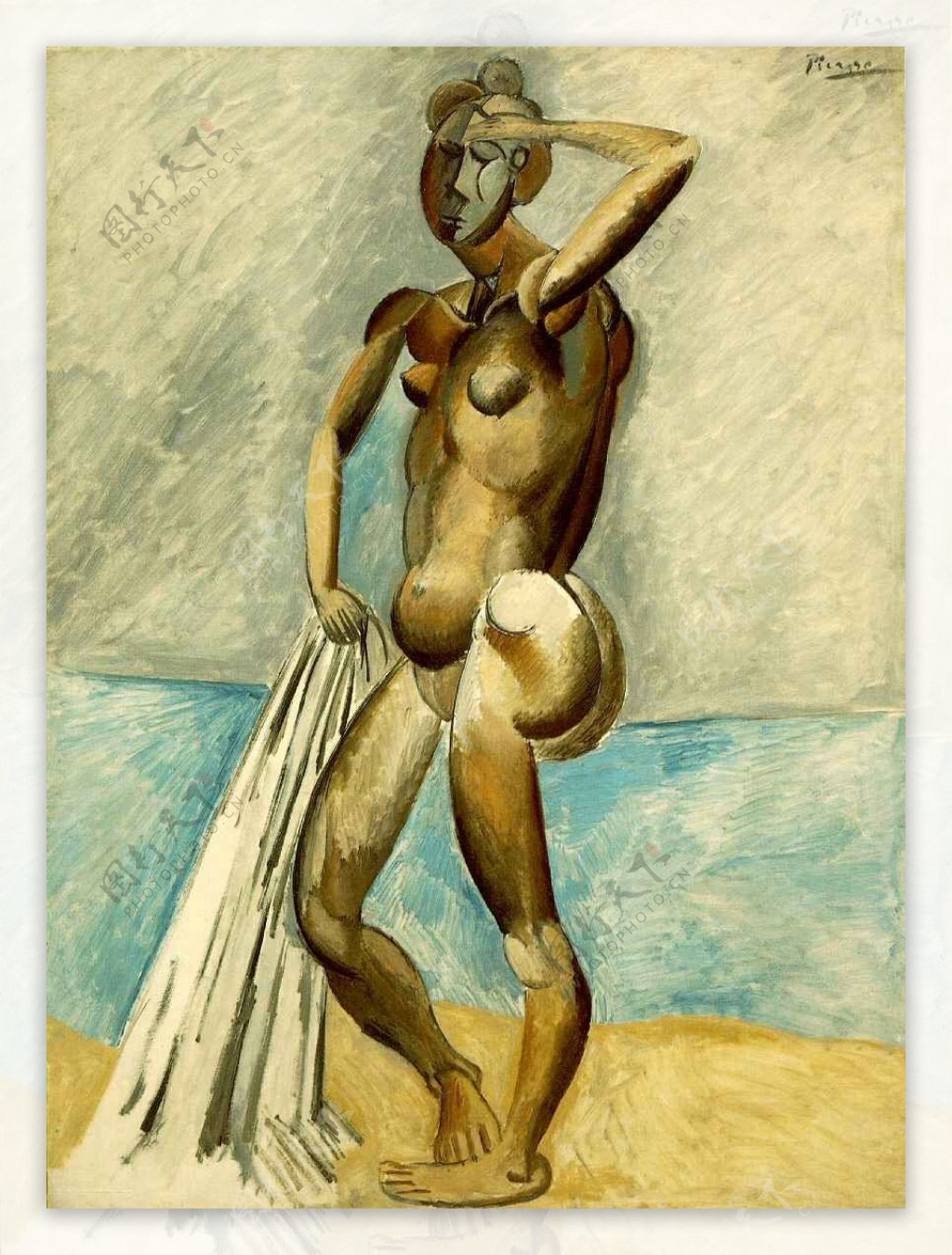 1908FemmenueauborddelamerBaigneuse西班牙画家巴勃罗毕加索抽象油画人物人体油画装饰画