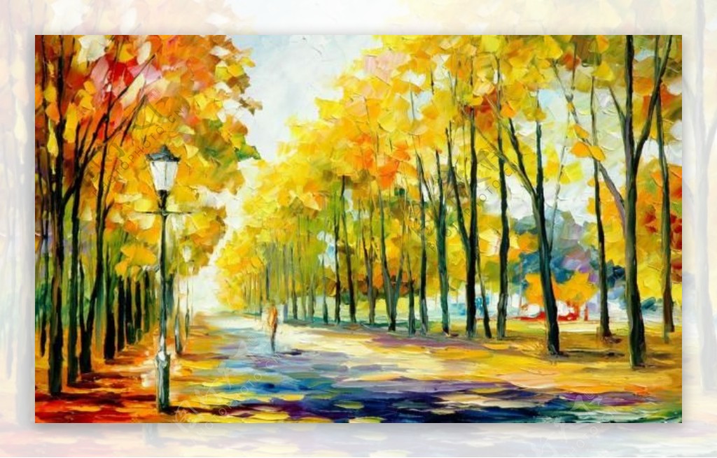 油画秋天的道路图片