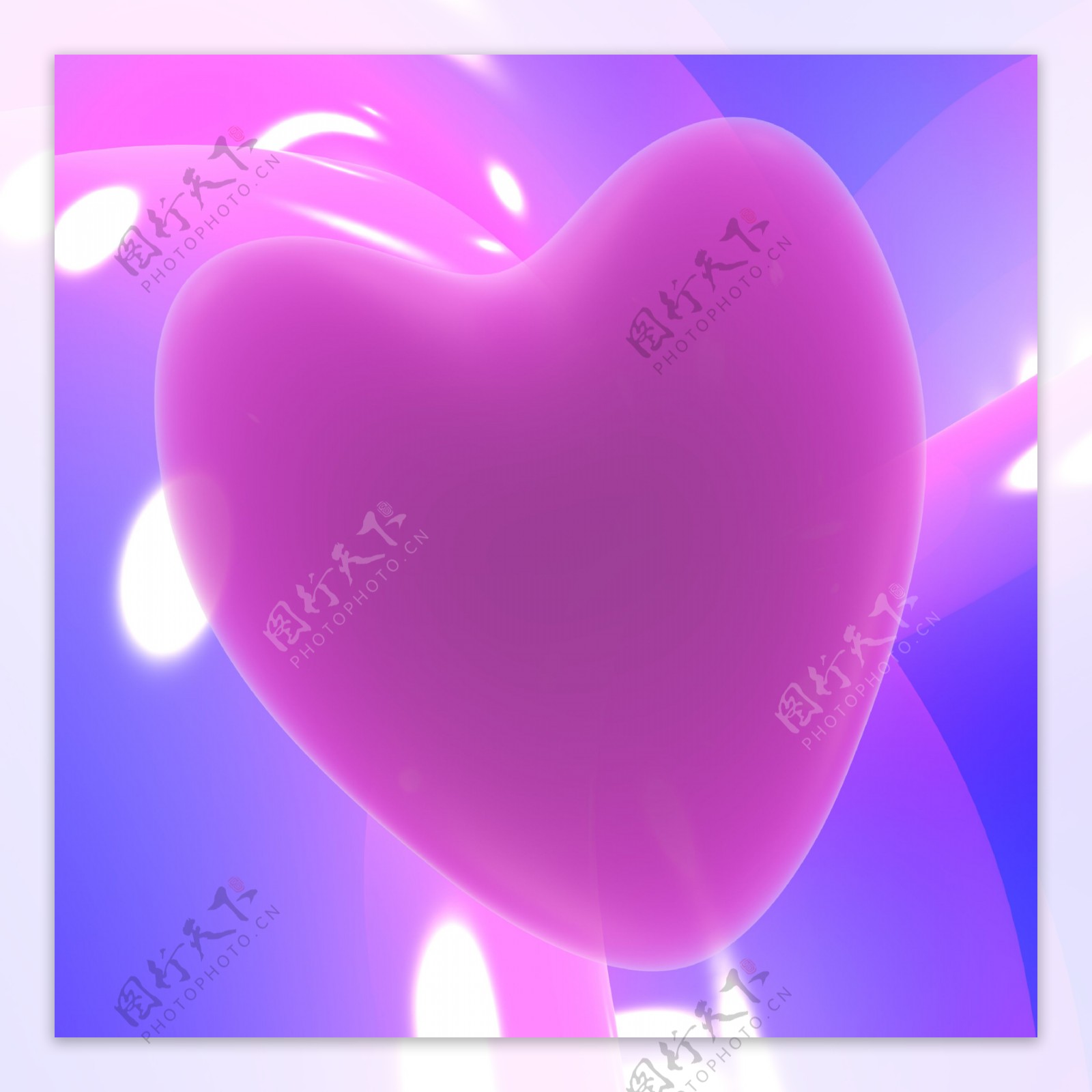 淡紫色的心一个发光的背景显示爱浪漫的情人节