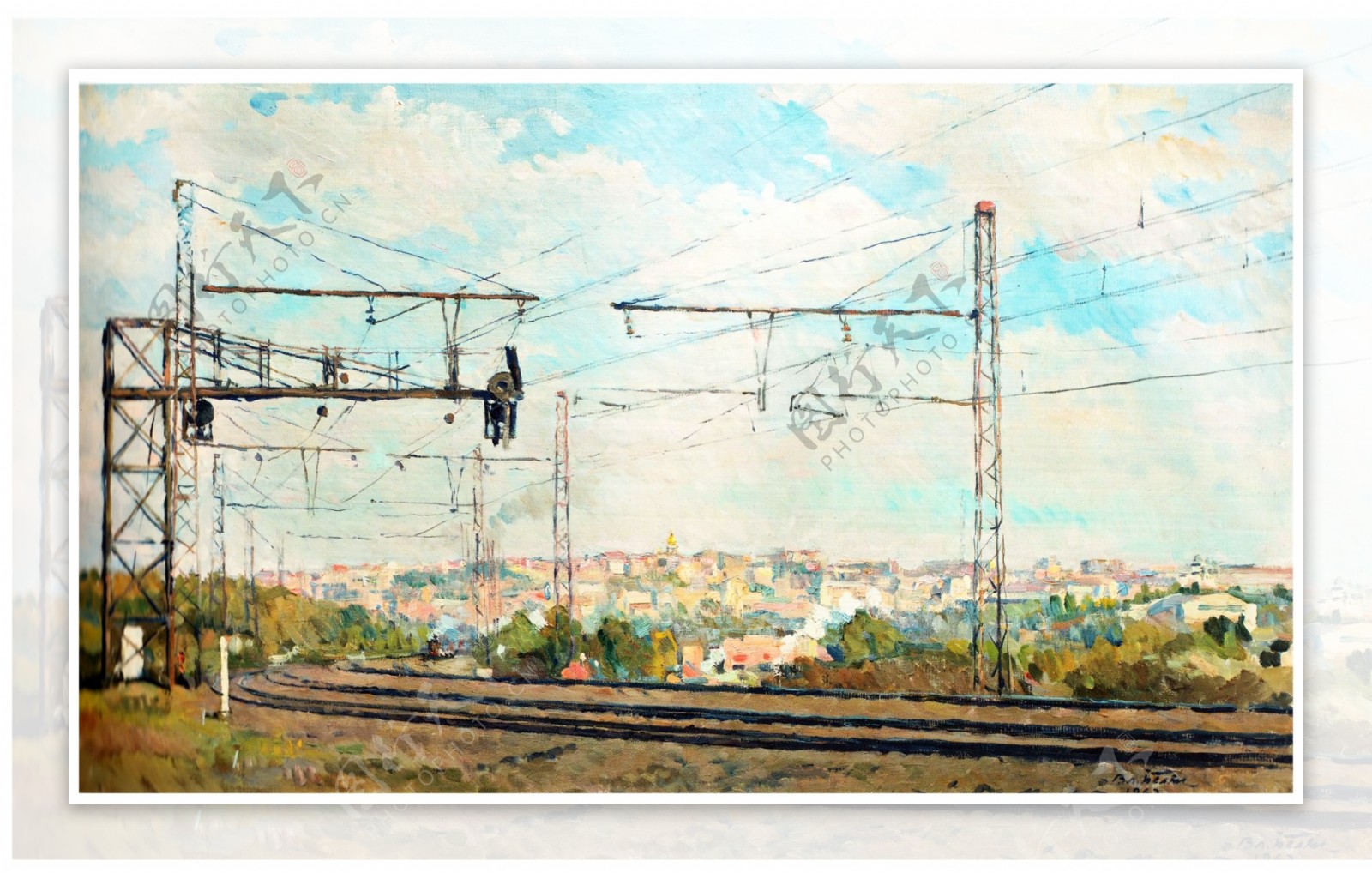 铁路风景油画图片