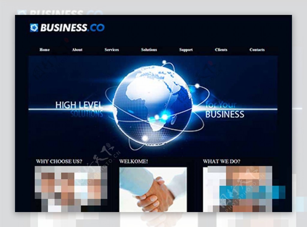 暗蓝色全球国际商务化网页模板