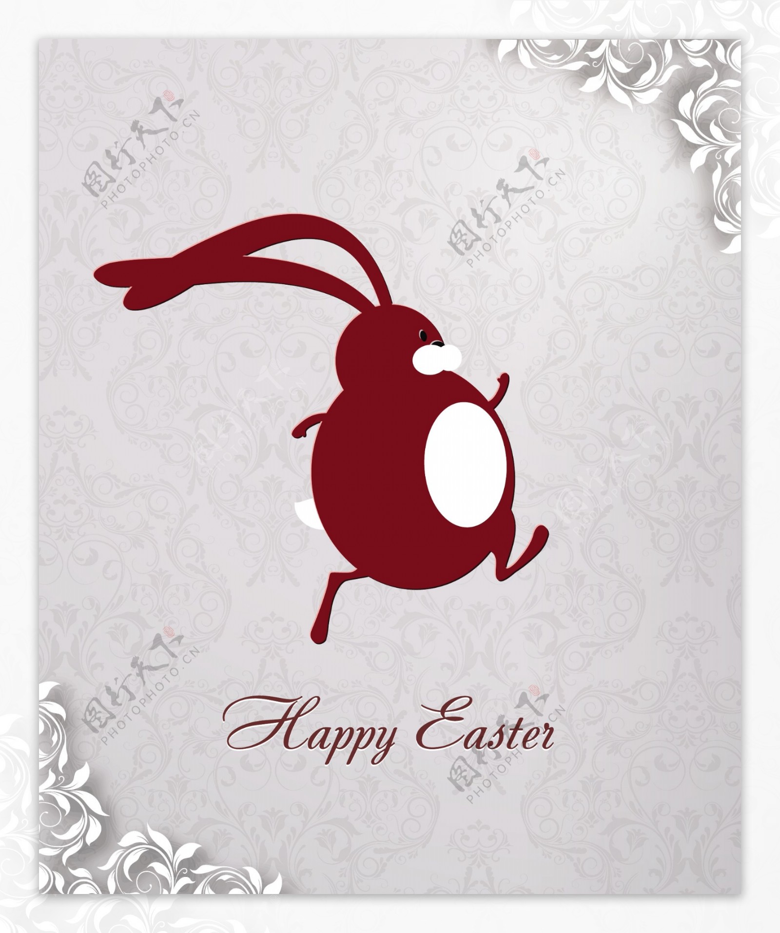 复活节插画与flowal背景的复活节兔子