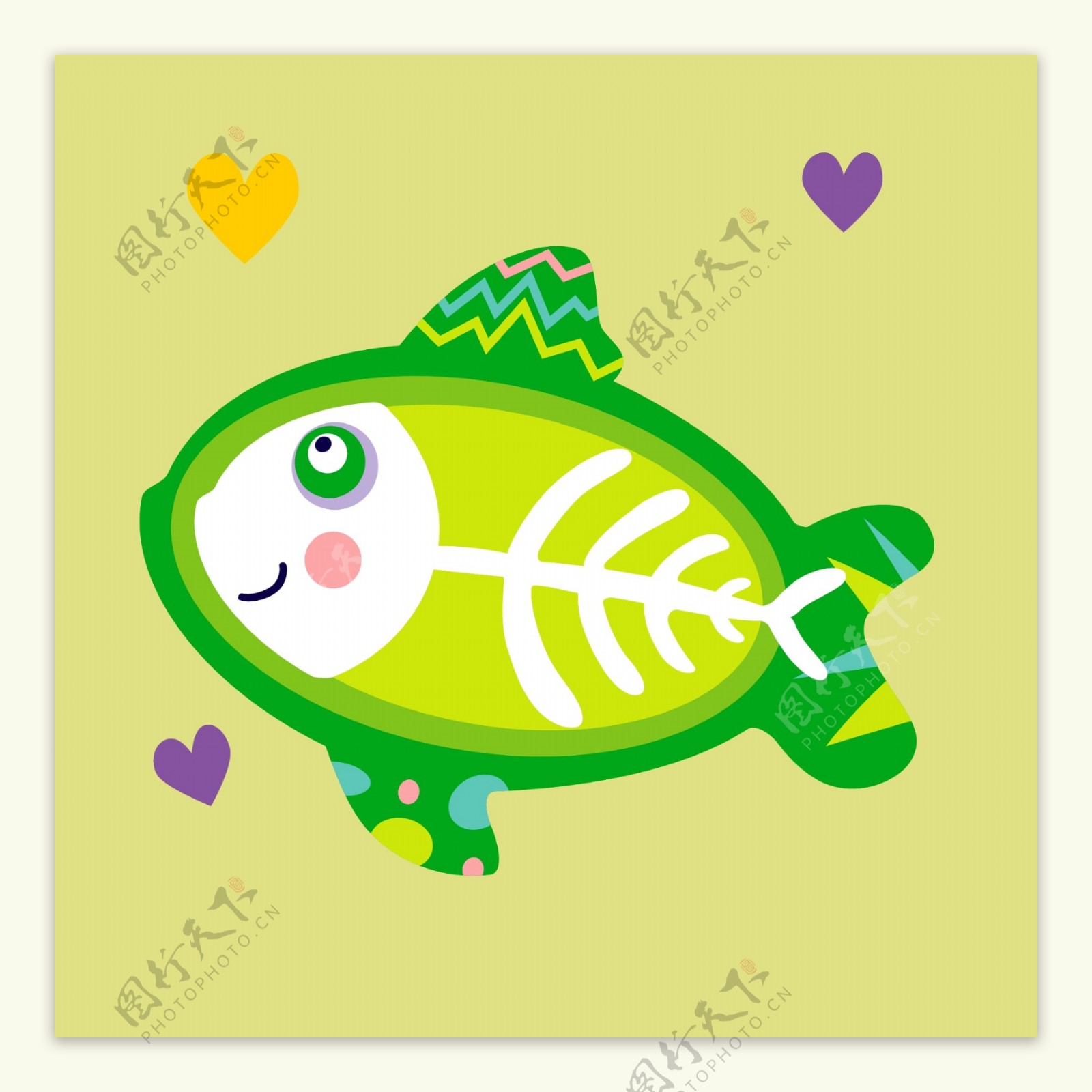 印花矢量图可爱卡通动物鱼心形免费素材