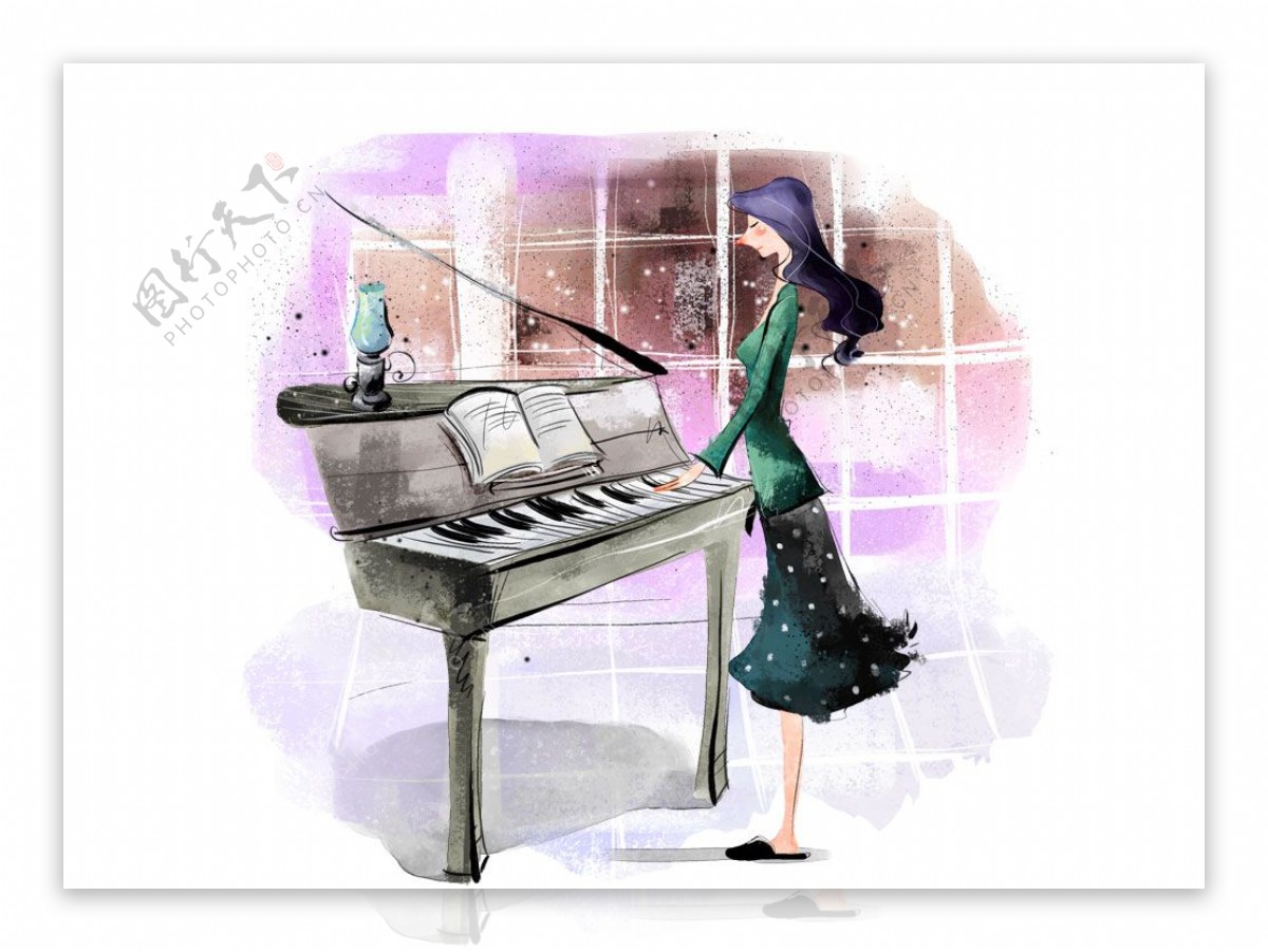 弹钢琴女性插图PSD源文件
