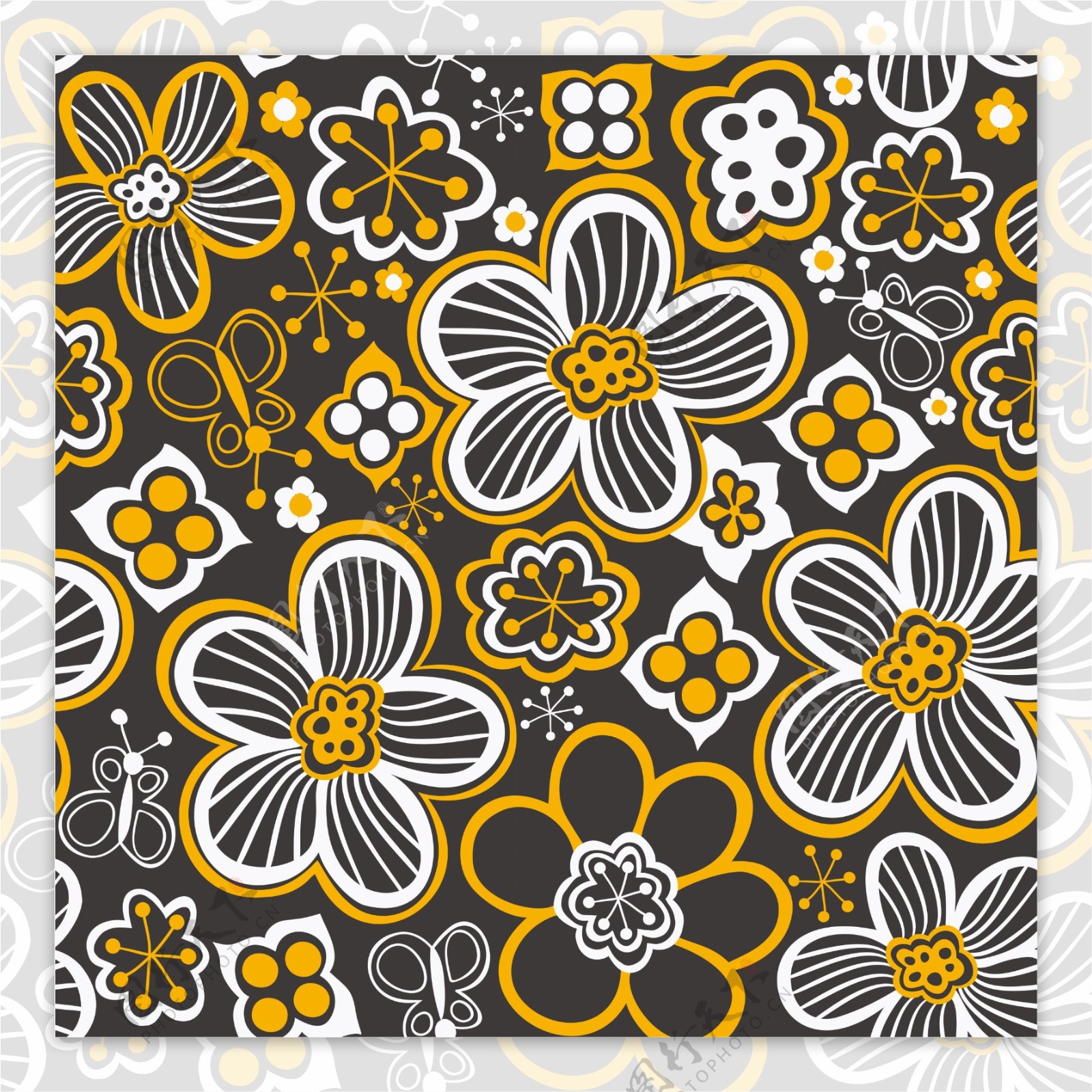 用鲜花和蝴蝶无尽的花卉图案的无缝模式的无缝纹理可用于墙纸