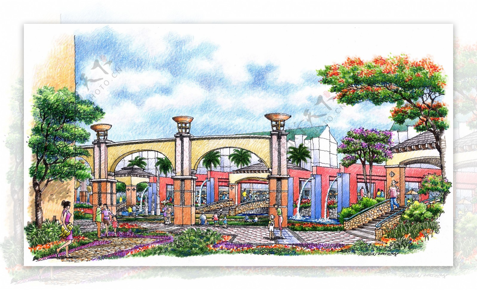 佛山怡景丽苑方案园林设计手绘图片素材