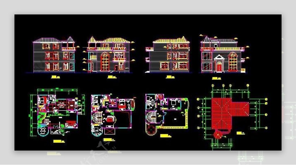 三层简易欧式风格经济实用型房屋方案设计图14x14