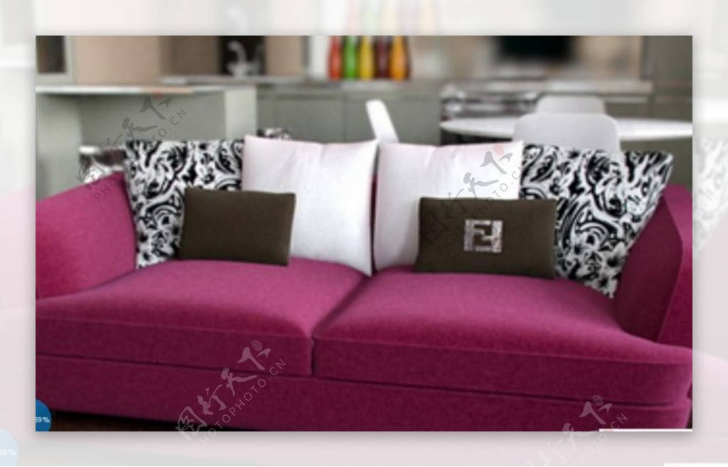 紫色双人沙发3D模型含贴图