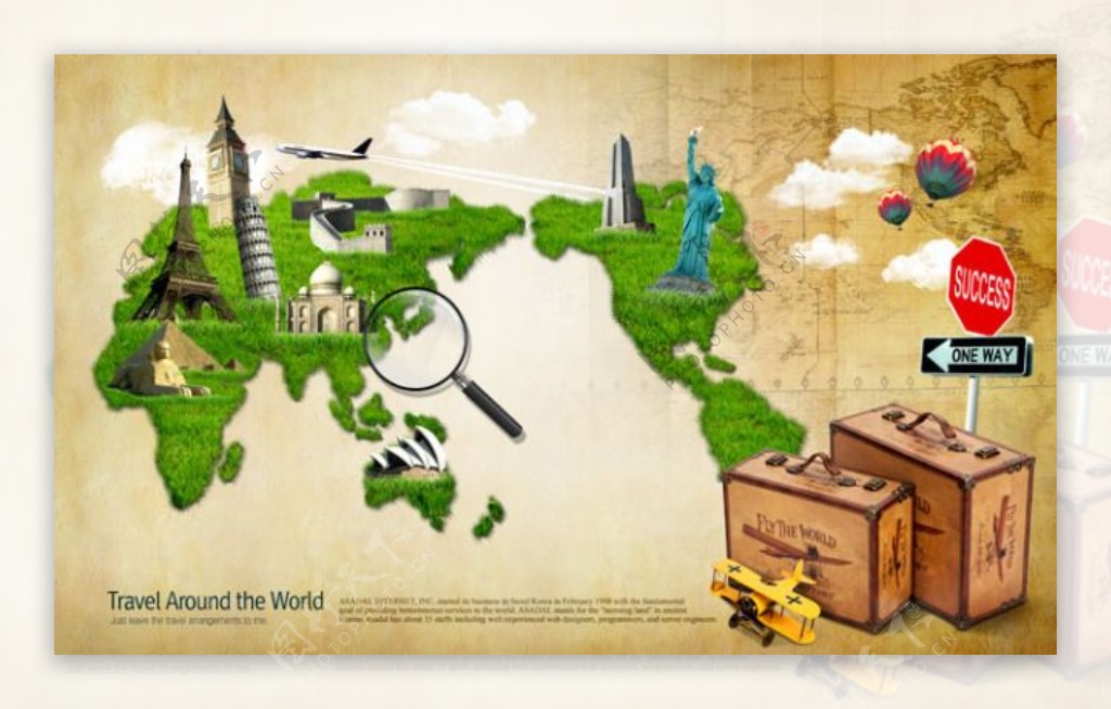 环球旅行背景图片旅行箱