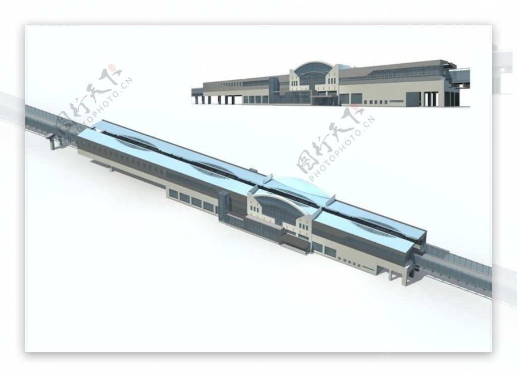 大型公共火车站建筑3D模型