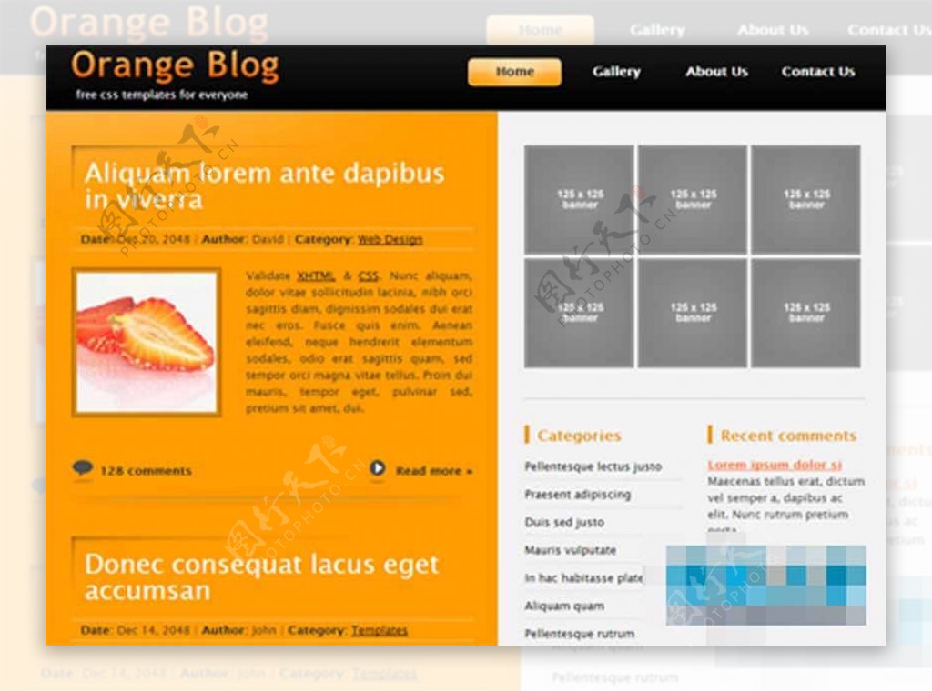 橙色三栏简单的个人博客模板