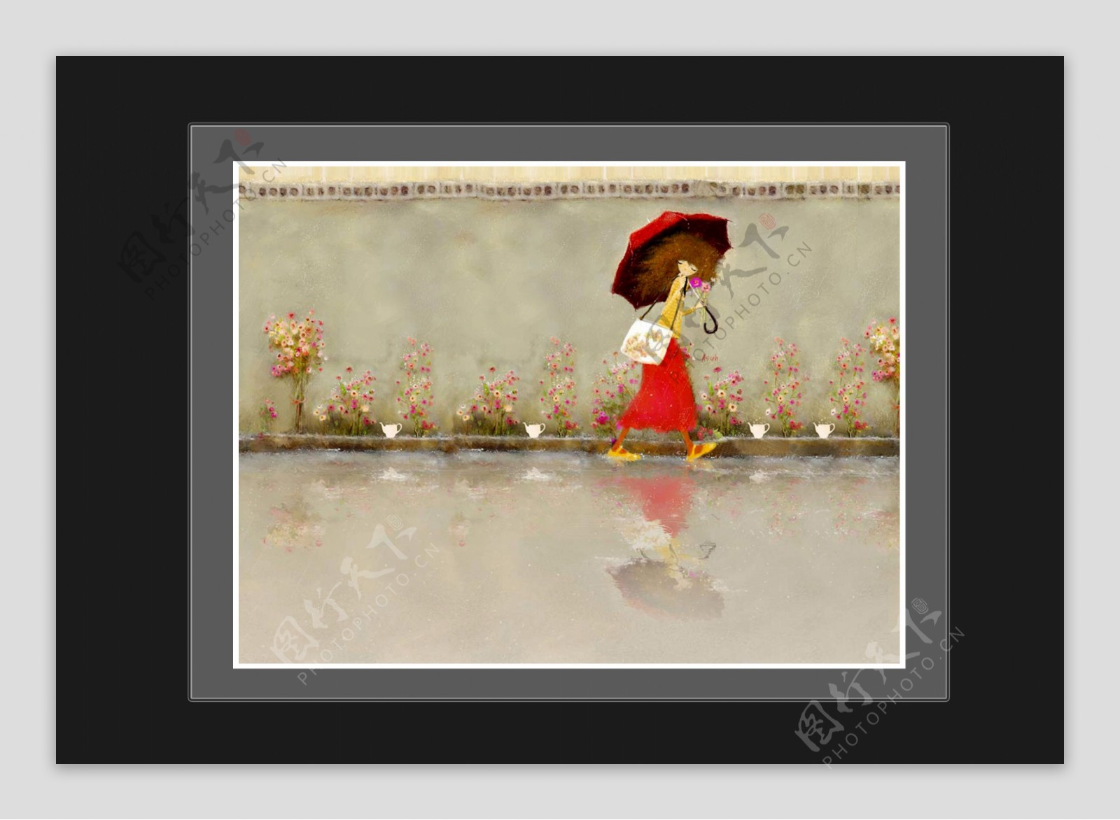 雨中撑伞的小姑娘图片