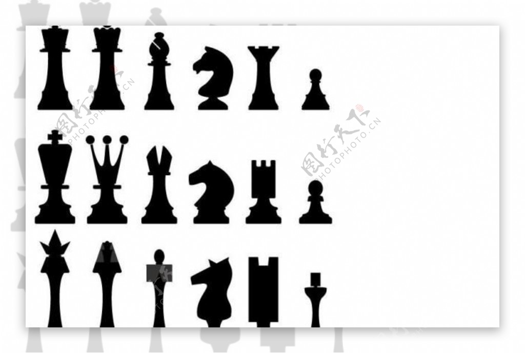 3套国际象棋矢量剪影图片
