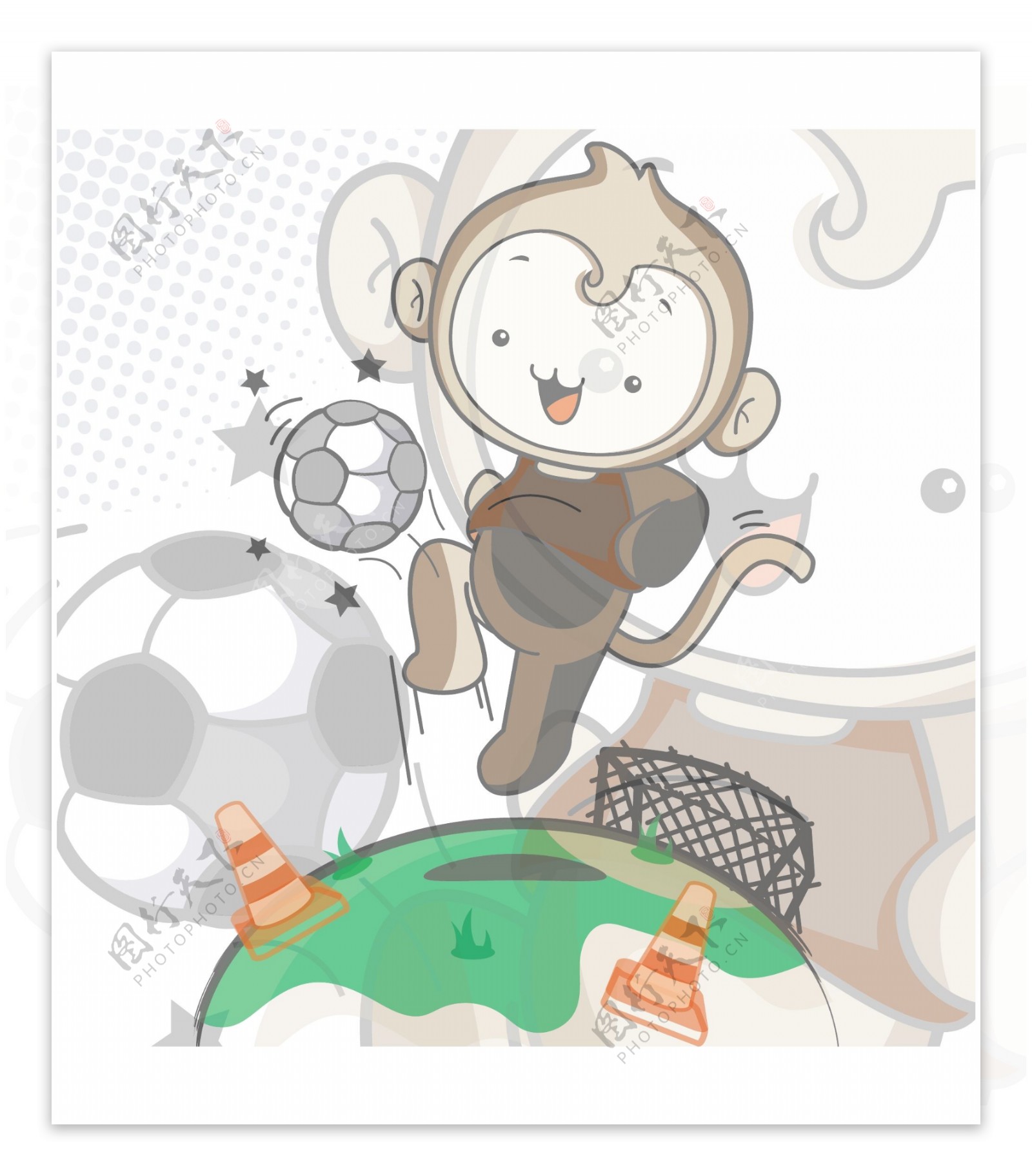 顽皮猴子踢足球的猴子