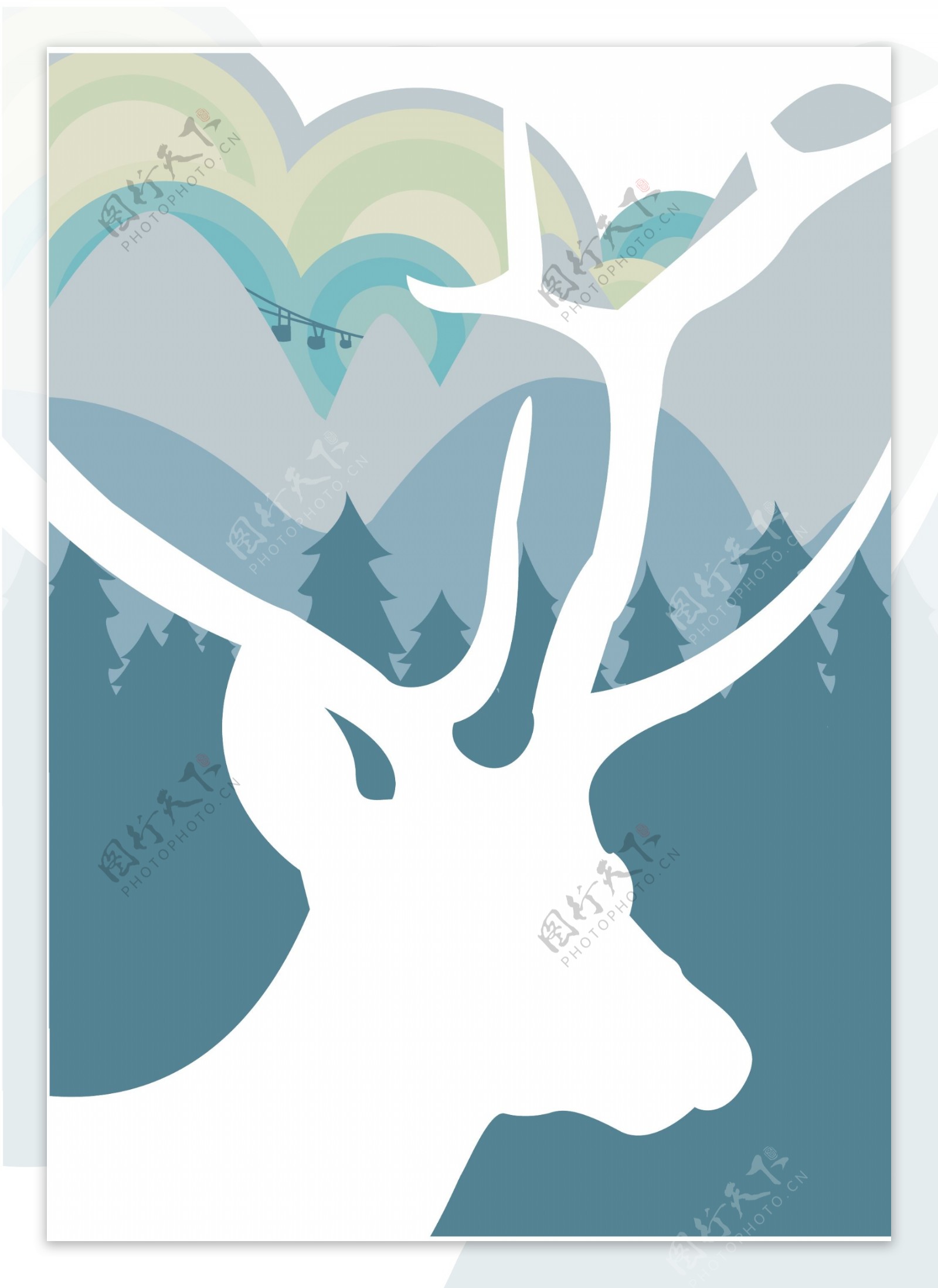 印花矢量图动物麋鹿色彩蓝色免费素材