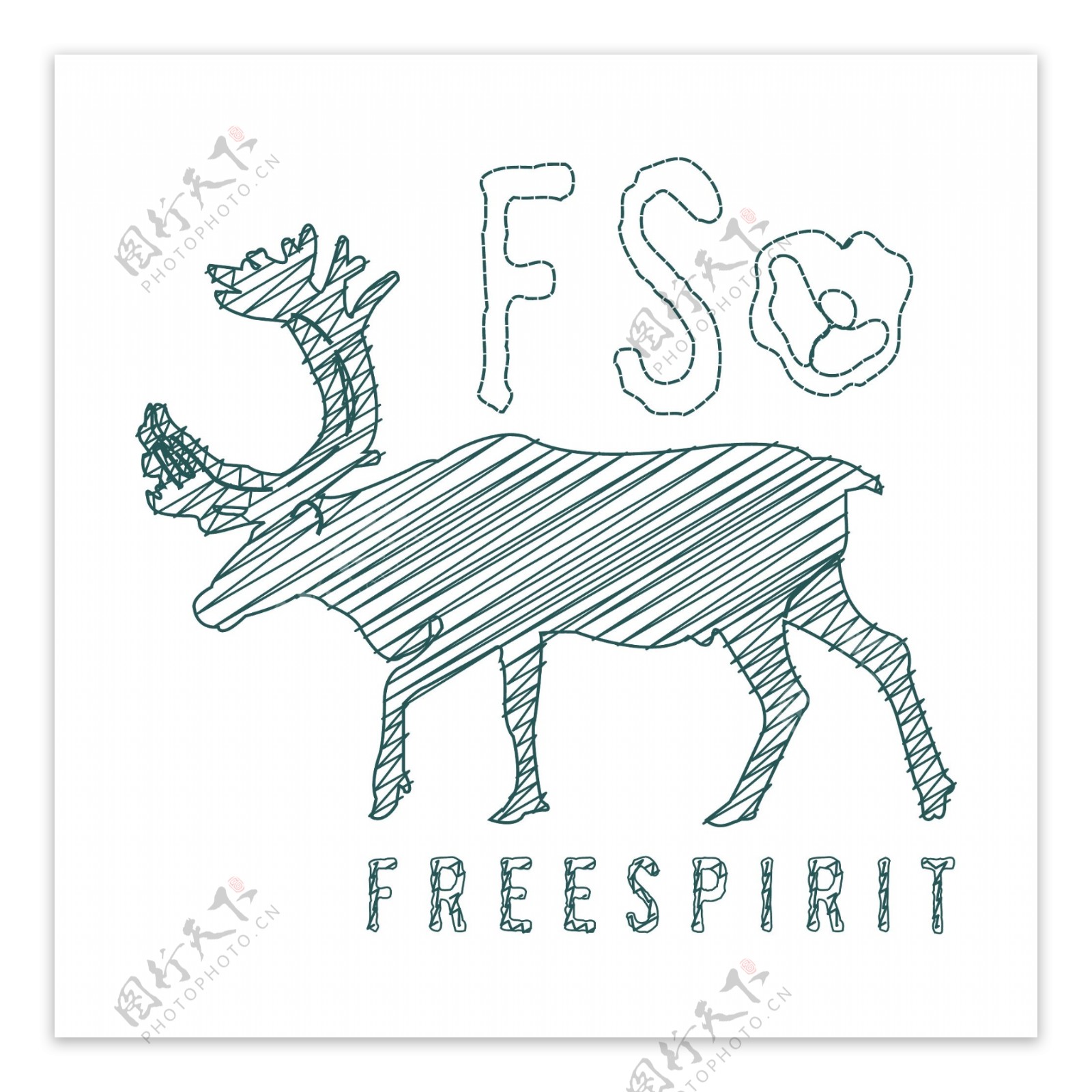 印花矢量图T恤图案图文结合动物麋鹿免费素材