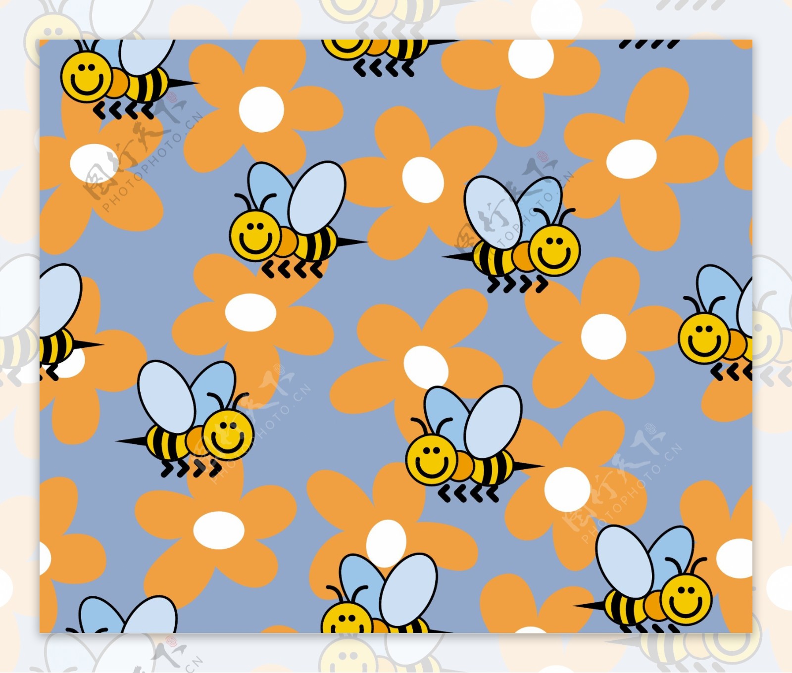 可爱的蜜蜂花连续背景矢量素材2