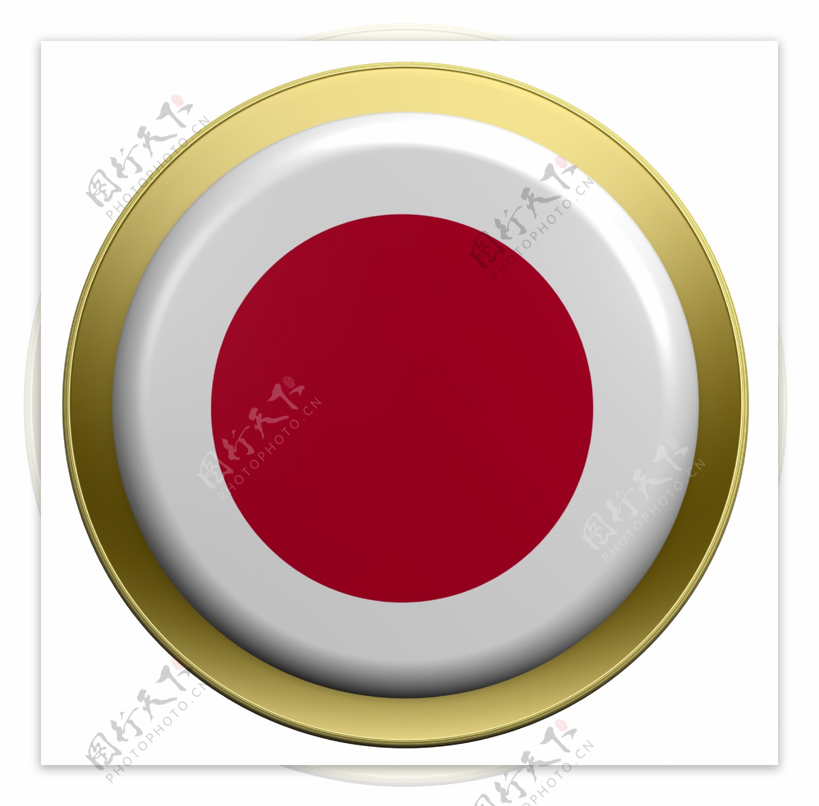日本国旗上的圆形按钮白色隔离