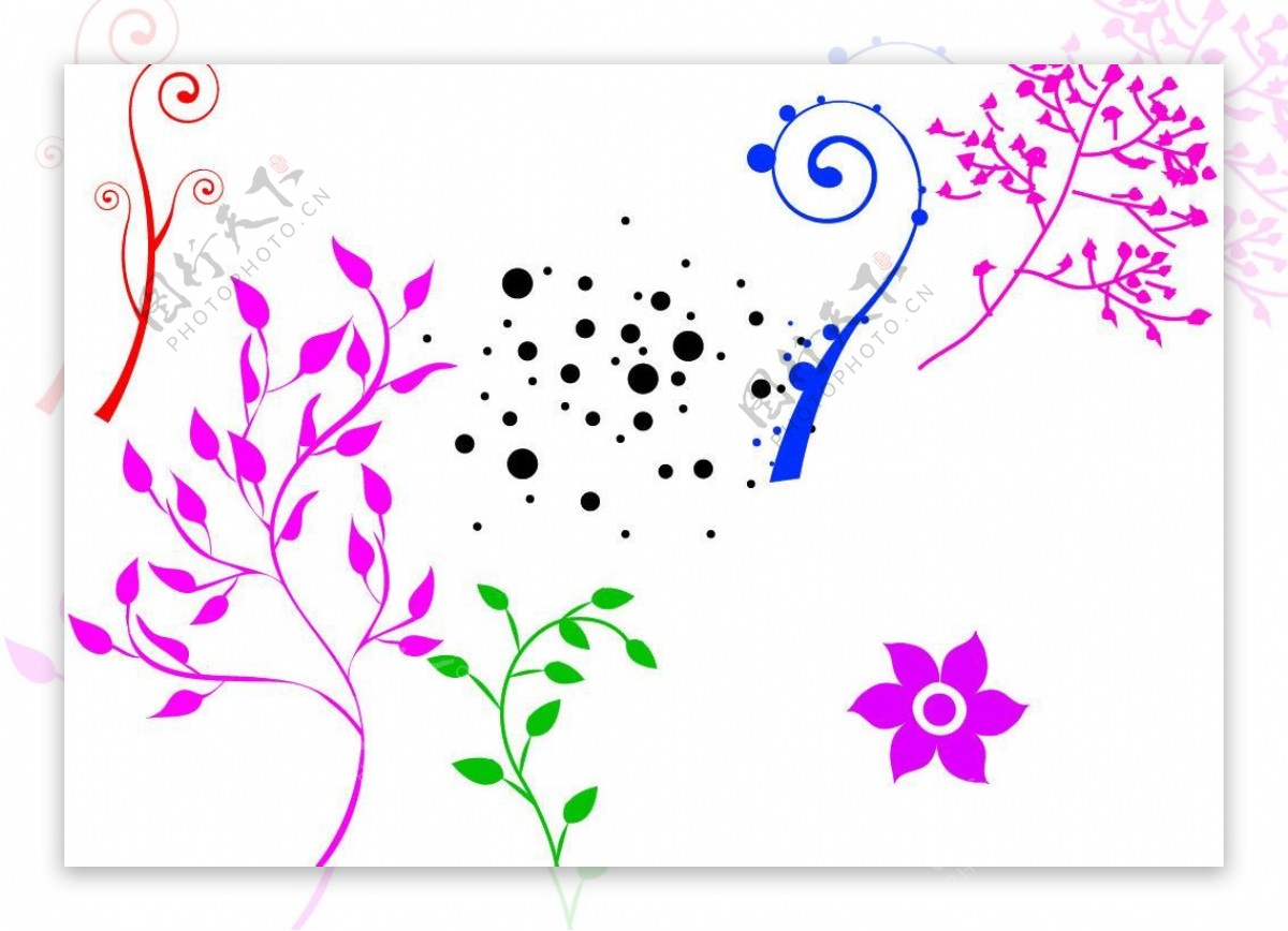 植物花纹及小圆点笔刷图片