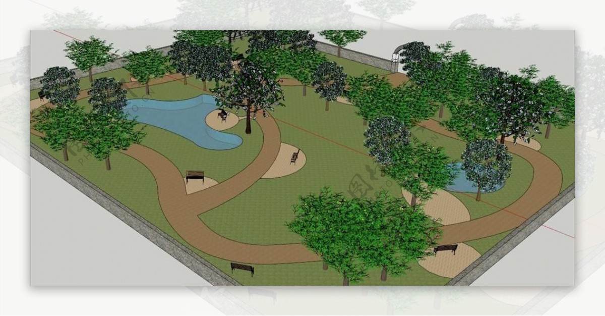 SketchUp景观模型小游园景观模型