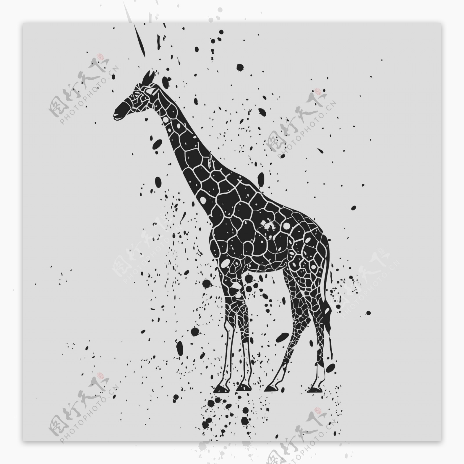 印花矢量图T恤图案野生动物长颈鹿色彩免费素材