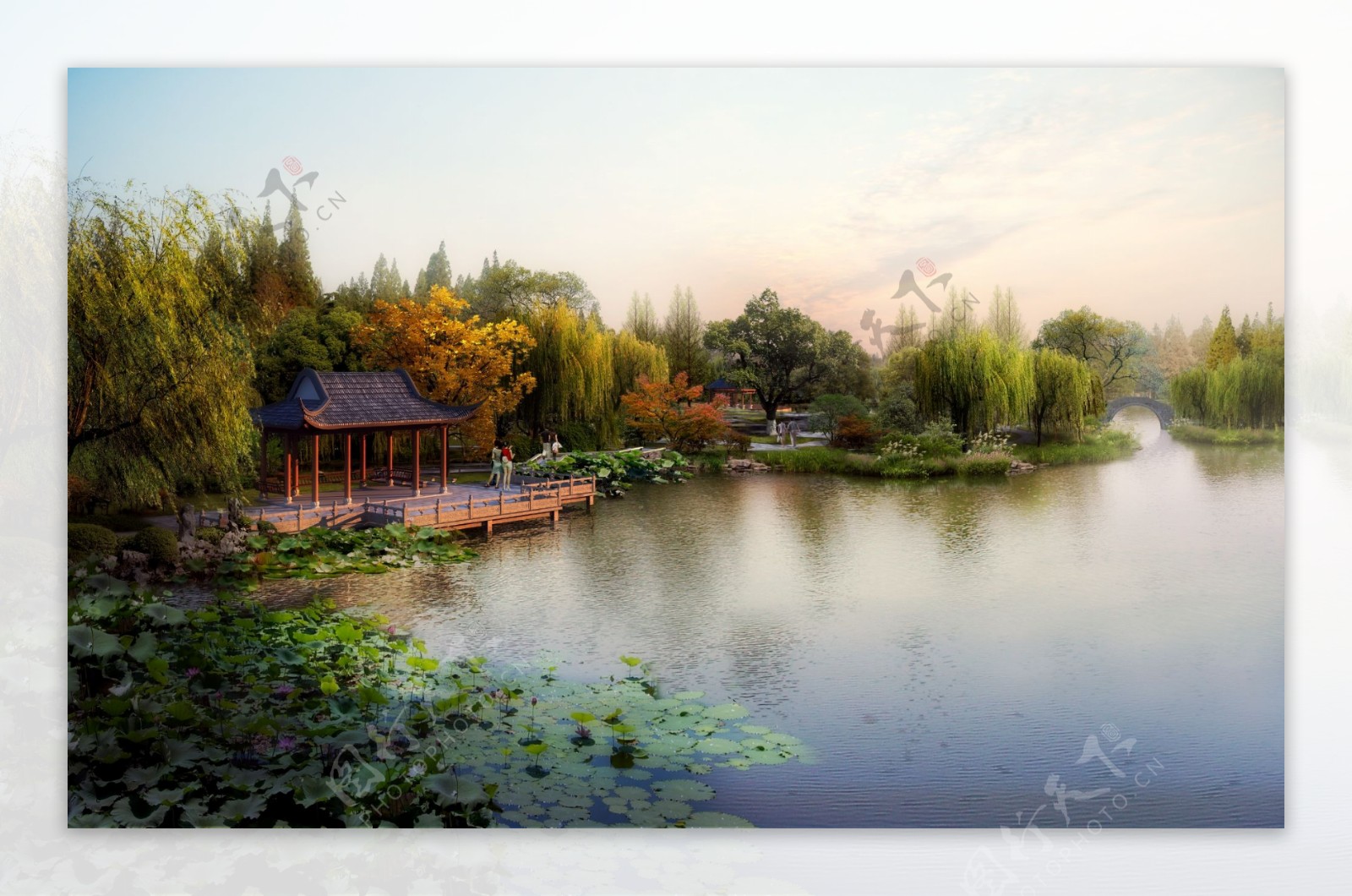 公园湖边休闲环境设计图片
