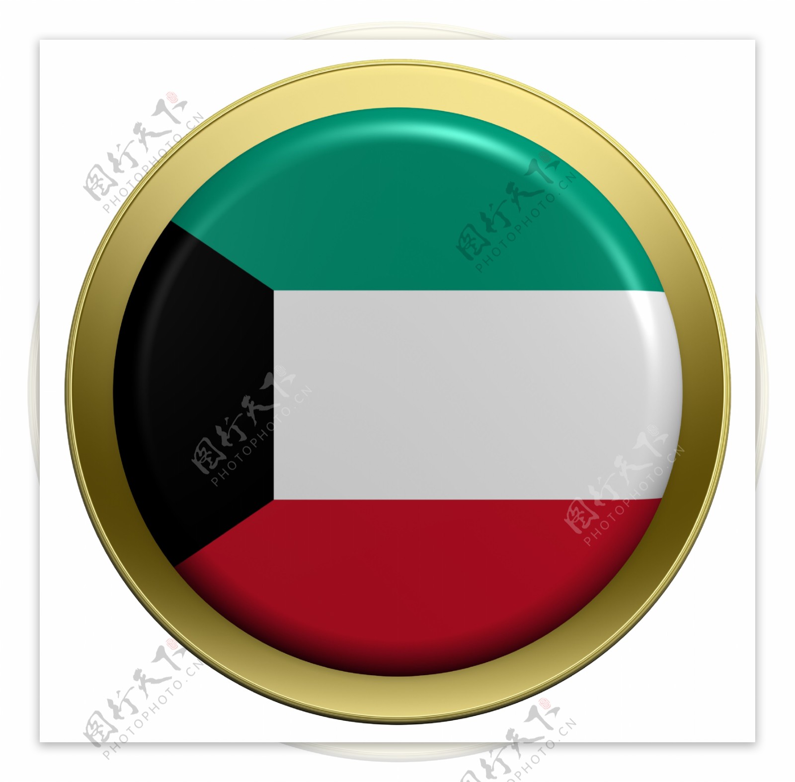 科威特国旗上的圆形按钮白色隔离