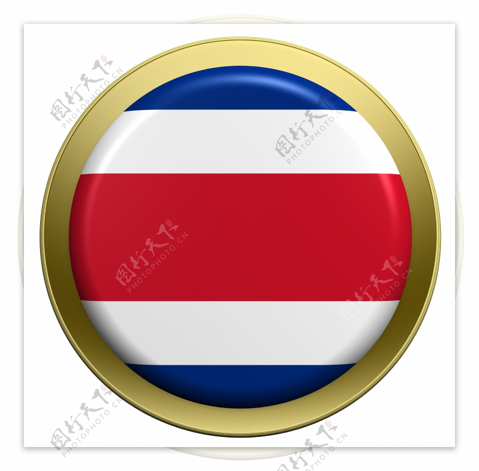 哥斯达黎加国旗上的圆形按钮白色隔离