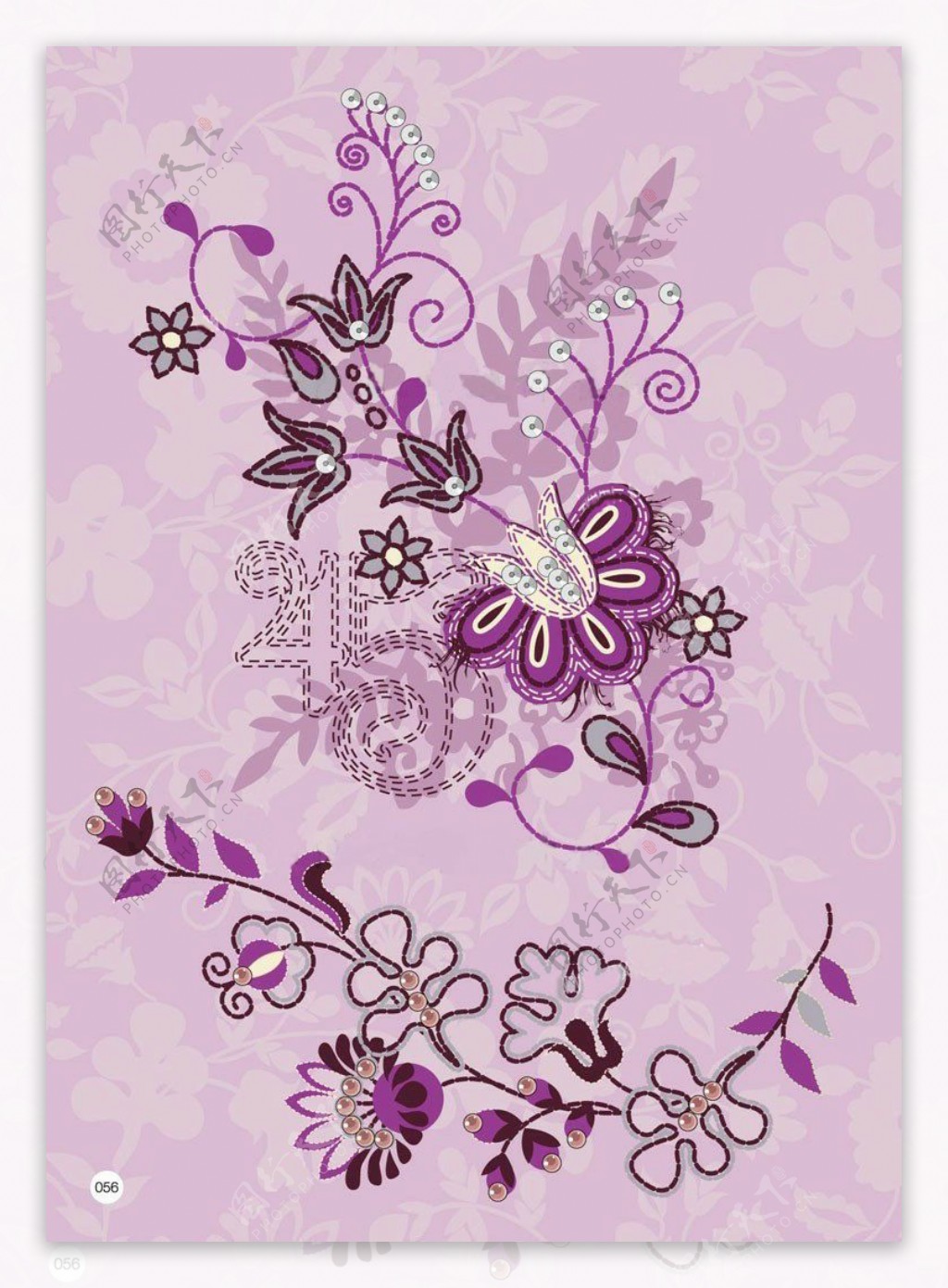 绣花植物花卉色彩粉红色紫色免费素材