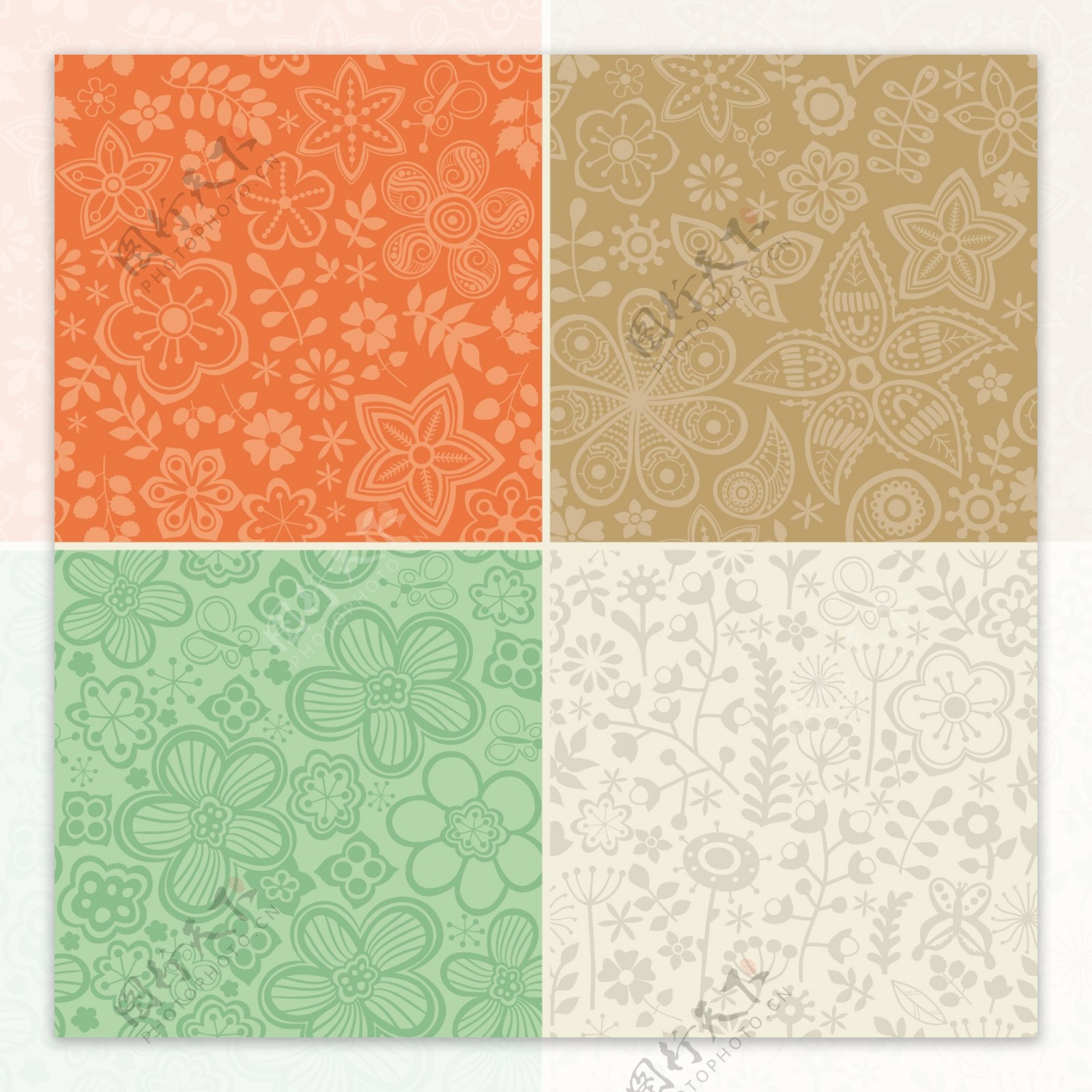 四集花卉图案无缝平铺无缝模式可用于墙纸