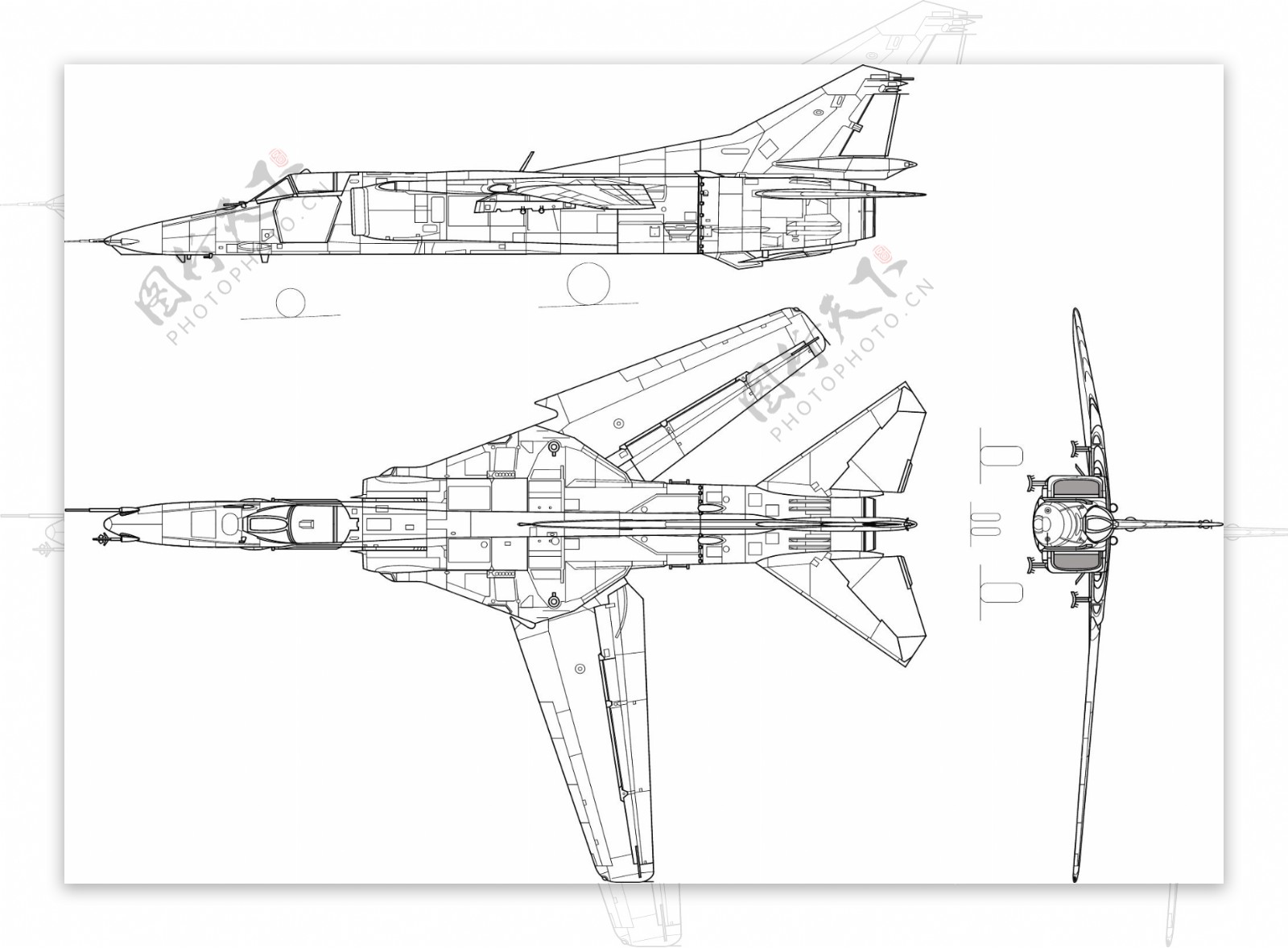 米格27战斗机线稿图片