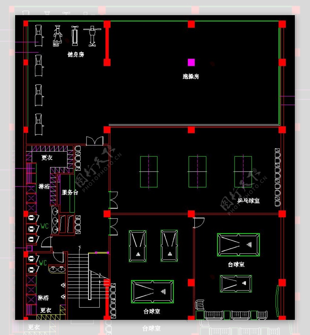 火锅厅三层健身中心平面布置图片