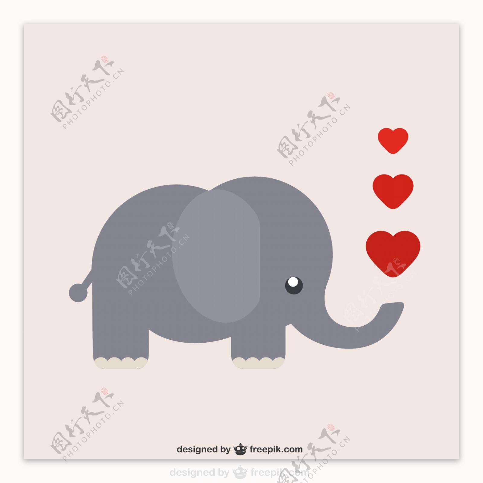 卡通喷爱心的大象图片