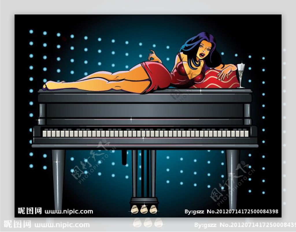 躺在钢琴上的性感女郎图片