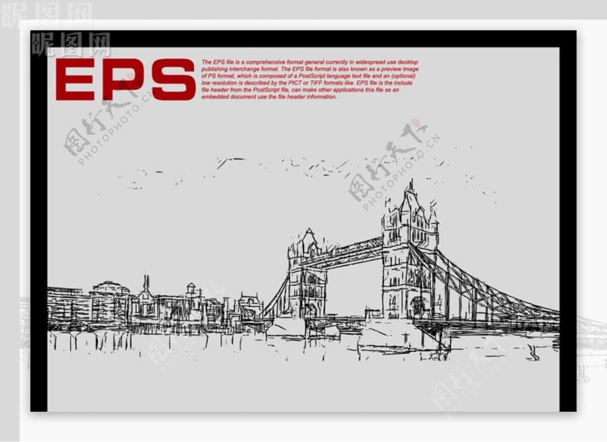 英国塔桥矢量线描剪影图片