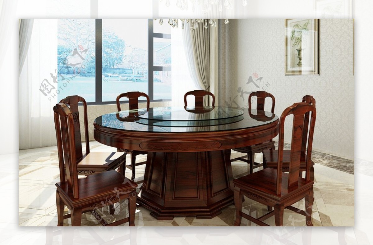 中式圆餐桌中式明式红木餐桌图片