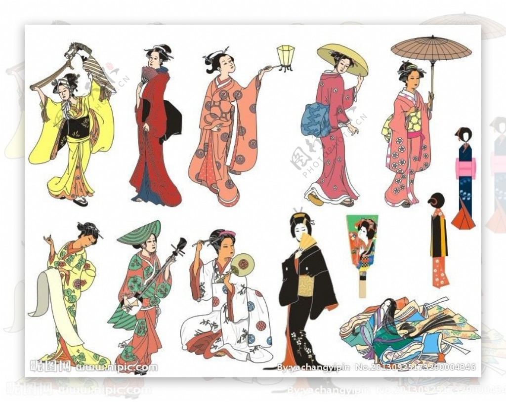 日本和服手绘图片