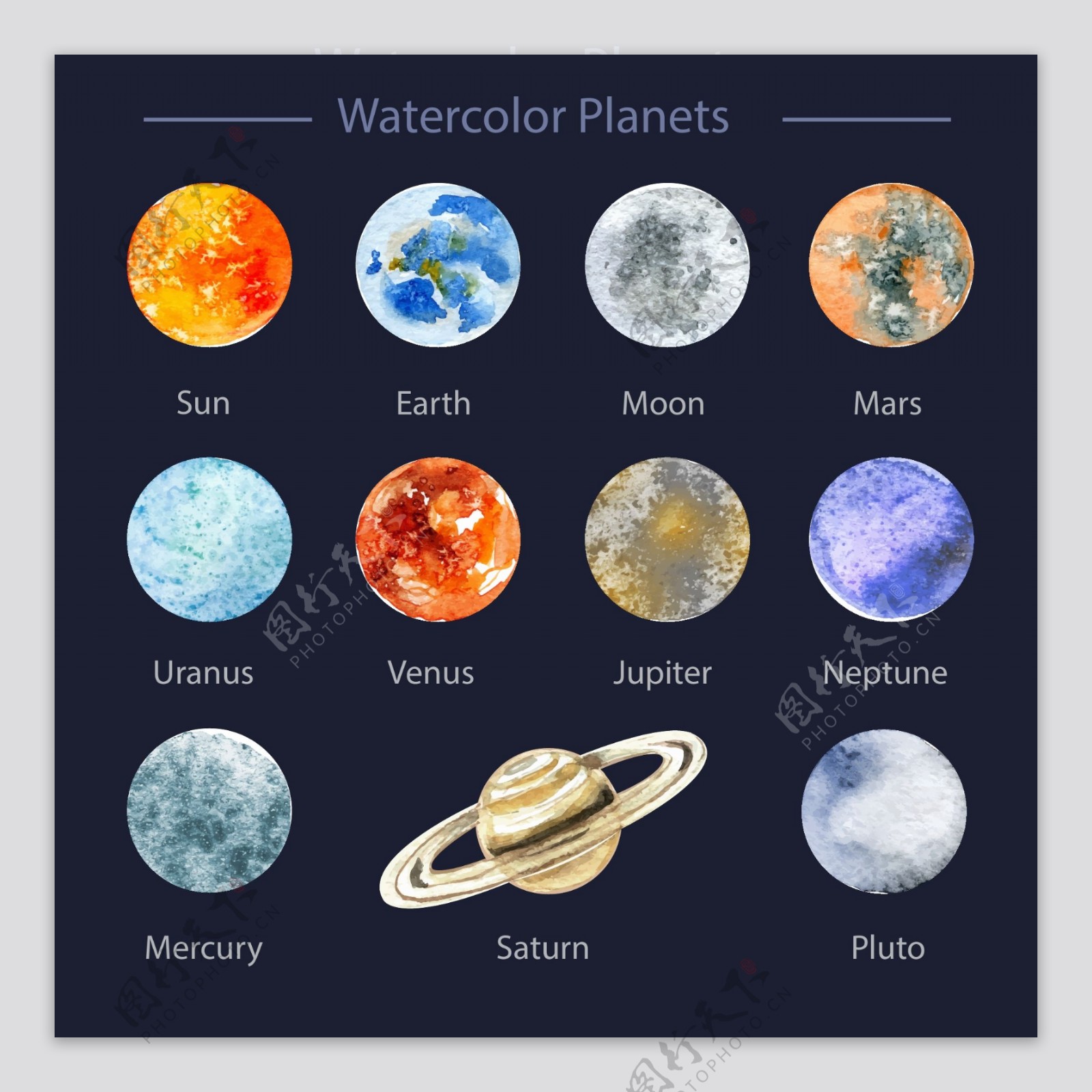 水彩太阳星系图片